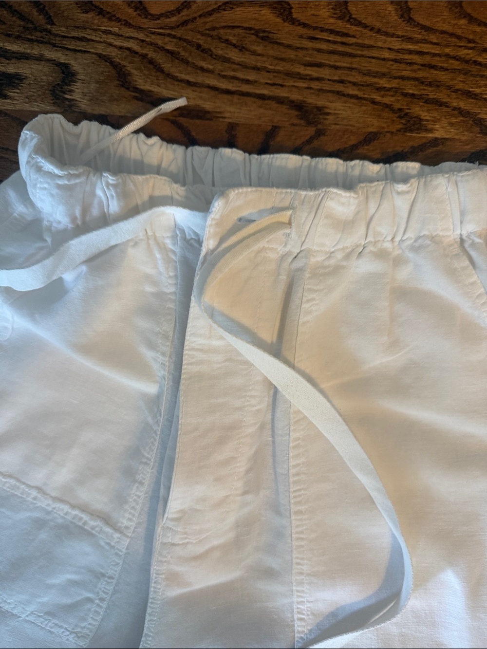 Zara White Drawstring Cargo-Style Joggers Linen and Cotton - Picture 5 of 12